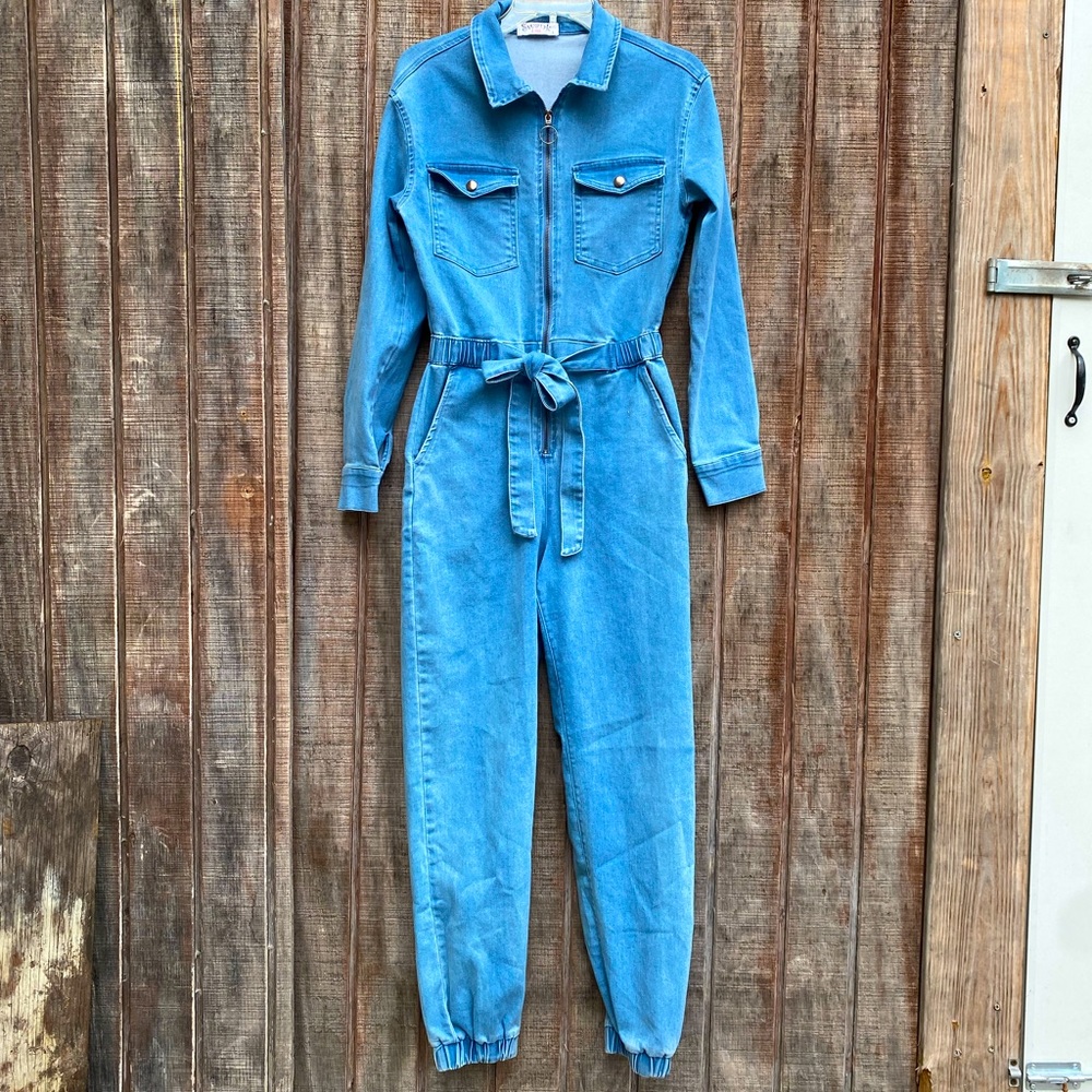 SWANK a Posh denim long sleeve romper/jogger